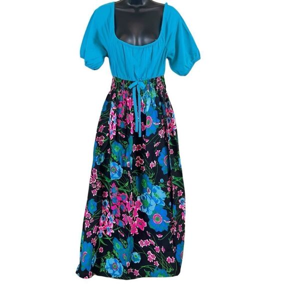 Vintage 1960's Psychedelic Neon Flower Maxi Dress. - Picture 1 of 14